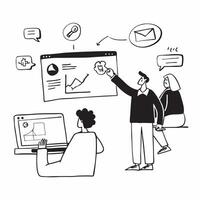 Social media consultant advising clients on digital growth strategies concept as A social media consultant in a modern office advising clients on digital growth strategies using a Cleans vector
