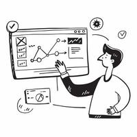 Social media analyst developing predictive analytics models concept as A social media analyst in an office developing predictive analytics models on a computer highlighting data sc Cleans vector