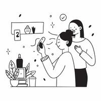 Skincare Consultant with Moisturizer and Client in Spa concept as Mid shot of a skincare consultant applying moisturizer to a clients face in a spa The background features soothin Cleans vector