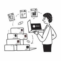 Shipping Coordinator with Shipping Labels and Packing Boxes in High Tech Shipping Area concept as Mid shot of a shipping coordinator managing shipping labels and packing boxes in a Cleans Set 2 vector