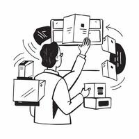Shipping Coordinator with Shipping Labels and Packing Boxes in High Tech Shipping Area concept as Mid shot of a shipping coordinator managing shipping labels and packing boxes in a Cleans vector