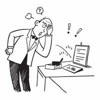 Senior manager looking at a failed big data project appearing devastated concept as A senior manager in a suit looking at a failed big data project report on his desk appearing dev Cleans vector
