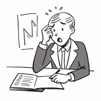 Senior manager sitting at his desk looking at financial reports with a worried expression concept as A senior manager in a formal suit sitting at his desk examining financial repor Cleans vector