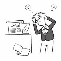 Senior manager looking at a failed IT infrastructure appearing devastated concept as A senior manager in a suit looking at a failed IT infrastructure report on his desk appearing d Cleans vector