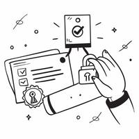 Security Officer with Padlock and Certificate concept as An image of a security officer with a padlock and certificate set against a dreamy background offering ample space for text Cleans vector