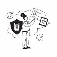 Security Manager with Risk Assessment and Shield concept as An image of a security manager with a risk assessment and shield set against a whimsical background offering ample space Cleans vector