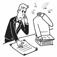 Senior executive looking at a failed merger document appearing devastated concept as A senior executive in a suit looking at a failed merger document on his desk appearing devastat Cleans vector