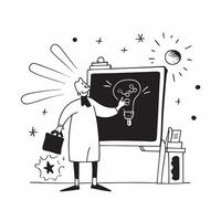 Science Teacher with Lab Equipment and Chalkboard in Fantasy Lab concept as Wide shot of a science teacher with lab equipment and a chalkboard in a fantasy lab The background feat Cleans vector
