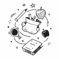 School Supplies with Chalkboard and Apple concept as A set of school supplies a chalkboard and an apple set against a dreamy background offering ample space for text or graphics sy Cleans vector