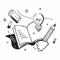 School Supplies with Books and Lightbulb concept as A set of school supplies books and a lightbulb set against a dreamy background offering ample space for text or graphics symboli Cleans vector