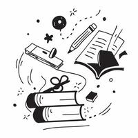 School Supplies with Books and Binoculars concept as A set of school supplies books and binoculars set against a whimsical background offering ample space for text or graphics symb Cleans vector