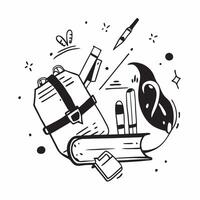 School Supplies with Backpack and Pencil concept as A set of school supplies a backpack and a pencil set against a whimsical background offering ample space for text or graphics sy Cleans vector