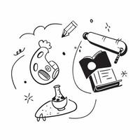 School Bus with Microscope and Science Book concept as A school bus with a microscope and a science book set against a whimsical background offering ample space for text or graphic Cleans vector