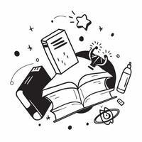 School Bus with Books and Science Experiment concept as A school bus with a stack of books and a science experiment set against a whimsical background offering ample space for text Cleans vector