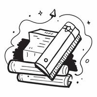School Bus with Books and Ruler concept as A school bus with a stack of books and a ruler set against a whimsical background offering ample space for text or graphics symbolizing t Cleans vector