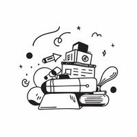 School Bus with Books and Musical Instruments concept as A school bus with a stack of books and musical instruments set against a dreamy background offering ample space for text or Cleans vector