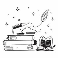 School Bus with Books and Leaf concept as A school bus with a stack of books and a leaf set against a dreamy background offering ample space for text or graphics symbolizing the co Cleans Set 2 vector