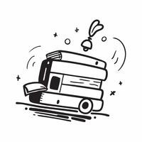 School Bus with Books and Binoculars concept as A school bus with a stack of books and binoculars set against a whimsical background offering ample space for text or graphics symbo Cleans Set 2 vector