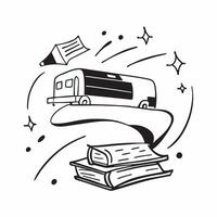 School Bus with Books and Bell concept as A school bus with a stack of books and a school bell set against a whimsical background offering ample space for text or graphics symboliz Cleans vector