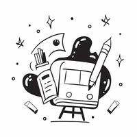 School Bus with Art Supplies and Easel concept as A school bus with art supplies and an easel set against a dreamy background offering ample space for text or graphics symbolizing Cleans vector