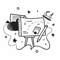 School Bus with Art Supplies and Easel concept as A school bus with art supplies and an easel set against a dreamy background offering ample space for text or graphics symbolizing Cleans Set 2 vector