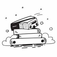 School Bus and Books concept as A whimsical school bus with books set against a dreamy background offering ample space for text or graphics symbolizing the journey of learning and Cleans vector