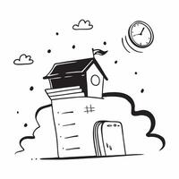 School Building and Clock concept as A whimsical school building with a clock set against a dreamy background offering ample space for text or graphics symbolizing the importance o Cleans vector