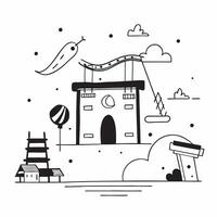 School Building and Playground concept as A whimsical school building with a playground set against a dreamy background offering ample space for text or graphics symbolizing the ba Cleans vector