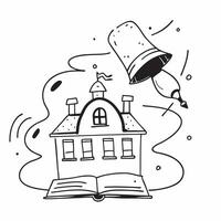 School Building and Bell concept as A whimsical school building with a bell set against a dreamy background offering ample space for text or graphics symbolizing the traditional as Cleans vector