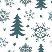 Scandinavian snowflakes and pine trees seamless tile pattern with cool tones and minimalist designs for modern decor concept as Cool toned snowflakes and pine trees arranged seamle Cleans vector