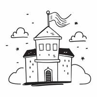 School Building and Flagpole concept as A whimsical school building with a flagpole set against a dreamy background offering ample space for text or graphics symbolizing the pride Cleans vector