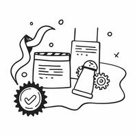 Sanitized Food Processing Area with Certificate and Badge concept as A sanitized food processing area with a certificate and an ISO badge set against a whimsical background offerin Cleans vector