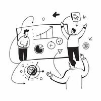 Sales Team with Targets and Graphs concept as A sales team analyzing targets and graphs set against a whimsical background offering ample space for text or graphics symbolizing sal Cleans vector