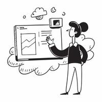 Salesperson with Presentation and Screen Share concept as An image of a salesperson with a presentation and screen share set against a dreamy background offering ample space for te Cleans vector