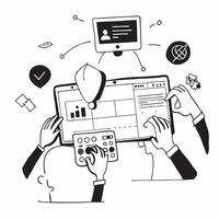 Sales team collaborating on a lead generation strategy concept as A illustration of a sales team collaborating on a lead generation strategy using laptops and digital tools Cleans Set 2 vector