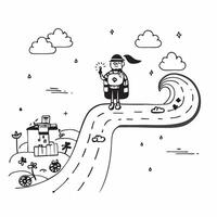 Sailor with Telescope and Map on Floating Ship concept as Mid shot of a sailor with a telescope and map on a floating ship The background features enchanted waves and glowing sea Cleans vector