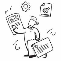 Safety Engineer with ISO Certificate and Compliance Documentation concept as A safety engineer holding an ISO certificate and compliance documentation set against a whimsical backg Cleans vector