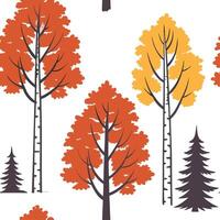 Rustic autumn trees seamless tile pattern with pine and birch for country inspired interiors concept as Pine and birch trees arranged seamlessly to create rustic and country inspir Cleans Set 4 vector