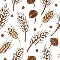 Rustic autumn seamless pattern with wheat stalks acorns and rustic textures for a farmhouse inspired design concept as Farmhouse inspired autumn pattern with wheat stalks acorns an Cleans vector