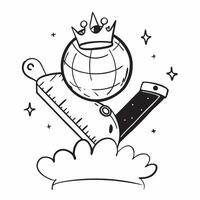 Ruler with Crown and Globe concept as An image of a ruler with a crown and globe set against a dreamy background offering ample space for text or graphics symbolizing ultimate rule Cleans vector