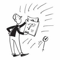 Risk Manager with Report and Pen concept as A risk manager reviewing a report and holding a pen set against a whimsical background offering ample space for text or graphics symboli Cleans vector