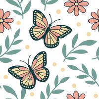 Retro spring nature seamless pattern with stylized flowers and muted earthy colors for vintage inspired designs concept as Vintage inspired spring nature pattern with stylized flow Cleans vector