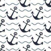 Retro nautical seamless pattern with anchors and waves in classic color schemes for marine themes concept as Classic retro nautical pattern featuring anchors and waves in timeless Cleans vector