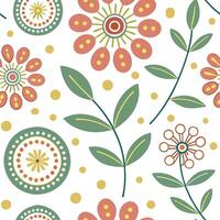 Retro style spring floral seamless pattern with circular elements and bright fresh colors for vibrant spring designs concept as Retro spring floral pattern featuring circular motif Cleans vector