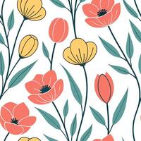 Retro spring flower seamless pattern with poppies and tulips for bold home accents concept as Retro inspired seamless pattern featuring poppies and tulips for bold and eye catching Cleans vector