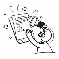 Researcher with Microscope and Data concept as A researcher using a microscope and analyzing data set against a dreamy background offering ample space for text or graphics symboliz Cleans vector