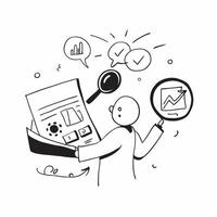 Researcher with Data and Fact Check Icon concept as An image of a researcher with data and a fact check icon set against a whimsical background offering ample space for text or gra Cleans vector