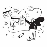 Researcher with Data and Presentation concept as An image of a researcher with data and presentation set against a dreamy background offering ample space for text or graphics symbo Cleans vector