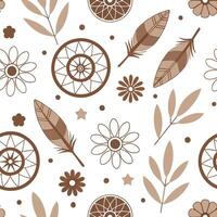 Retro bohemian seamless pattern with eclectic elements and earthy tones for artistic decor concept as Eclectic retro bohemian pattern featuring diverse elements and earthy tones pe Cleans vector