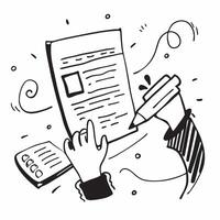 Reporter with Notebook and Fact Check Icon concept as An image of a reporter with a notebook and fact check icon set against a whimsical background offering ample space for text or Cleans vector